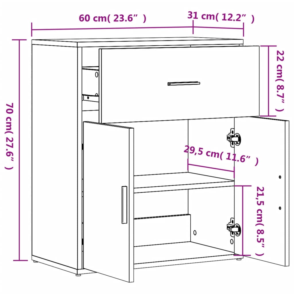 Black Sideboard 60x31x70 cm in Multilayer Wood