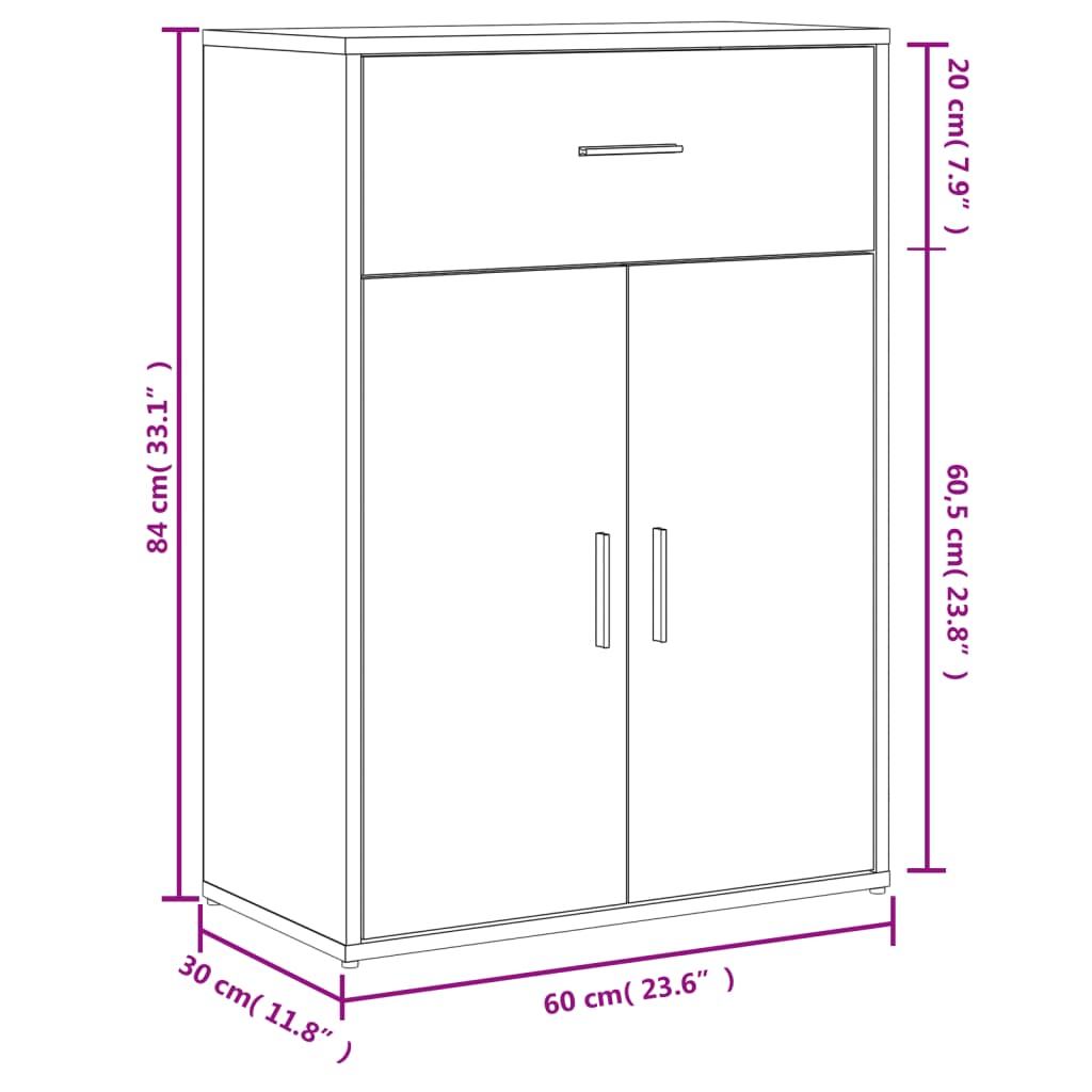 White Sideboard 60x30x84 cm in Multilayer Wood