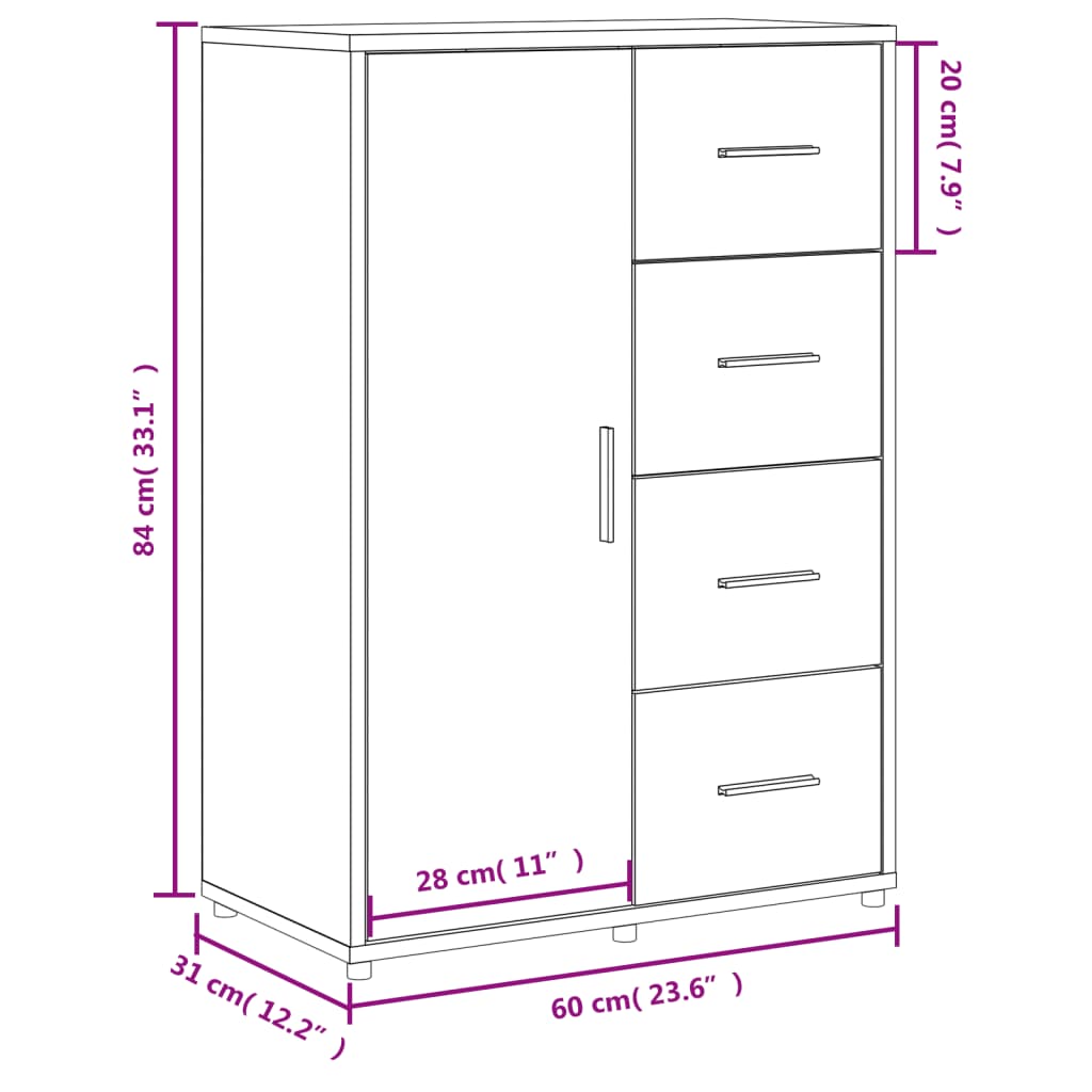 Credenza Rovere Fumo 60x31x84 cm in Legno Multistrato