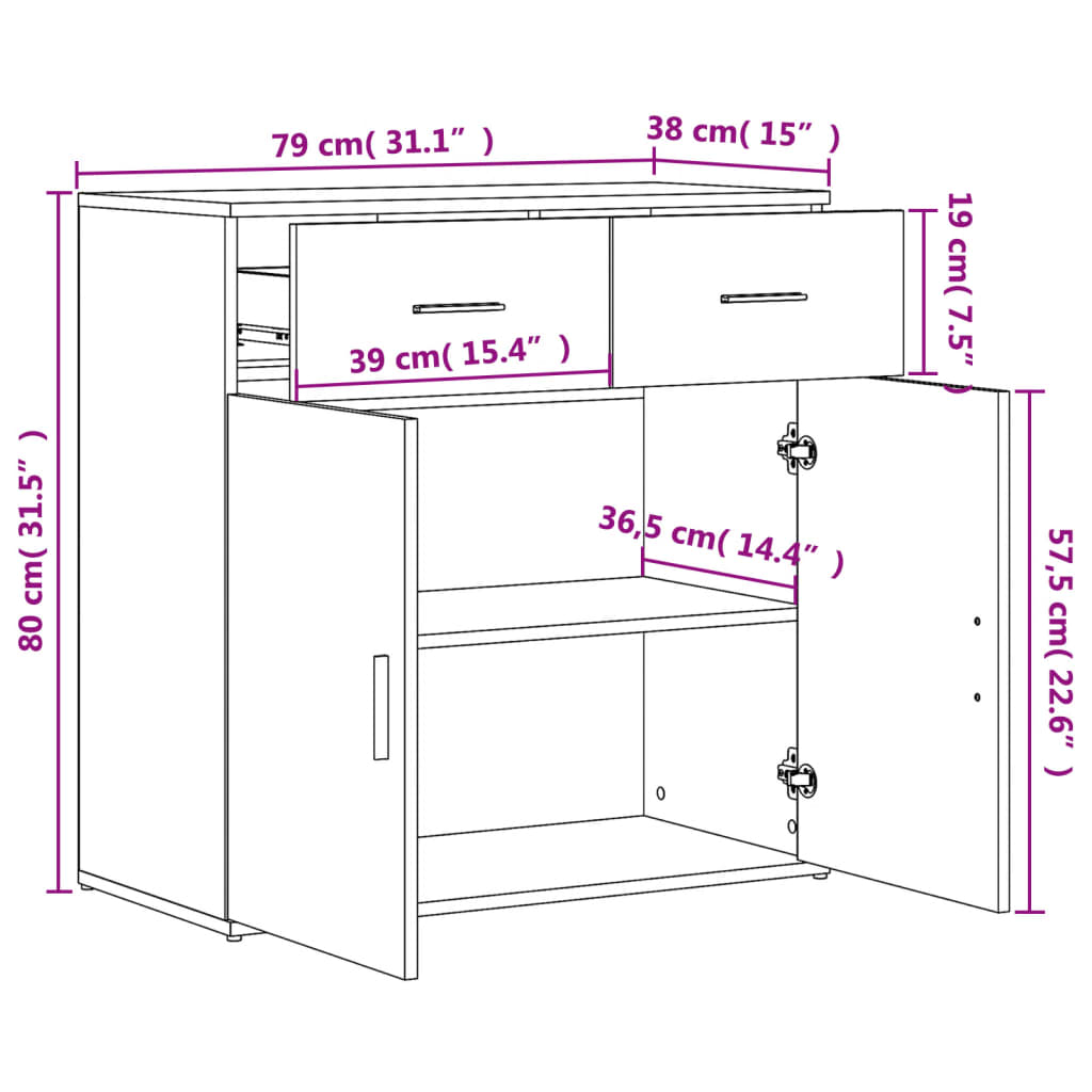 Credenza Bianca 79x38x80 cm in Legno Multistrato