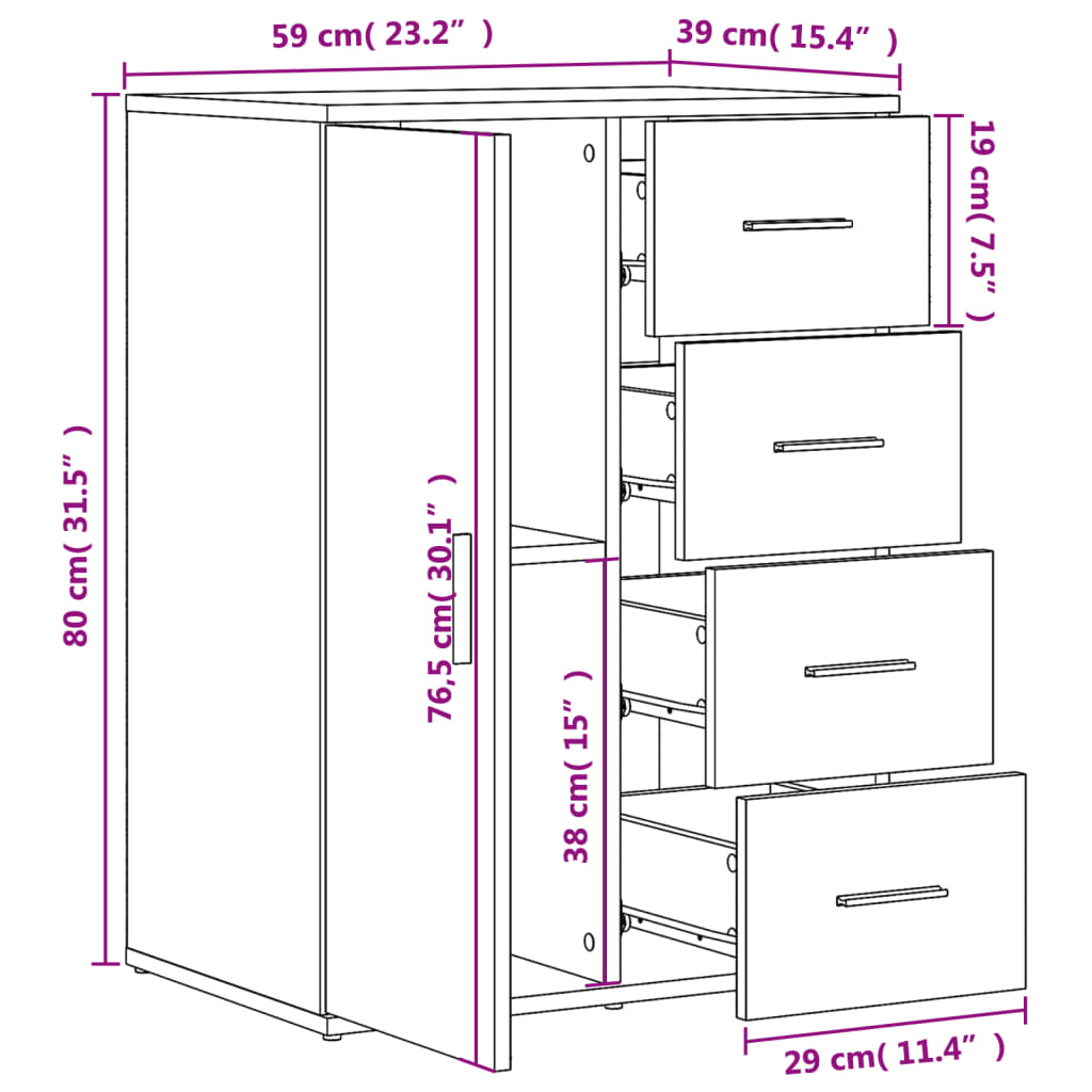 White Sideboard 59x39x80 cm in Multilayer Wood