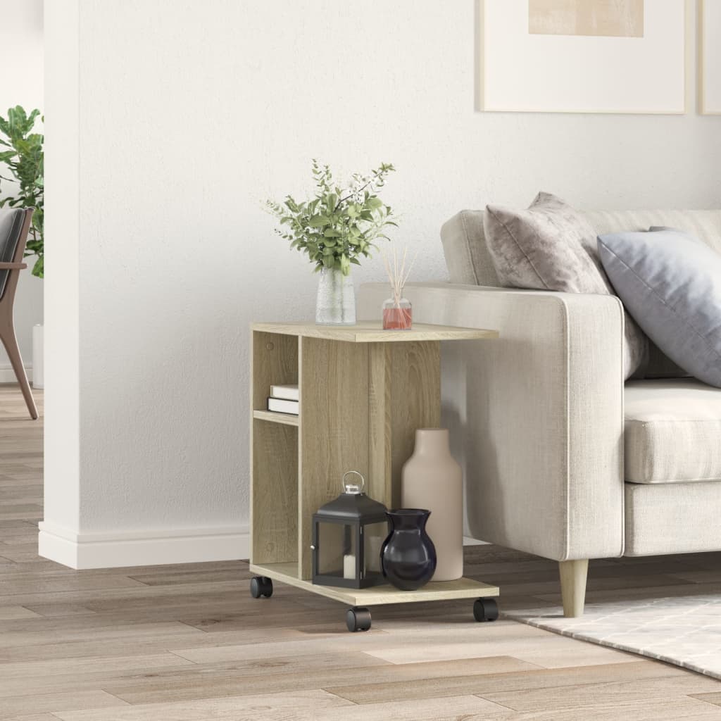 Tavolino con Ruote Rovere Sonoma 50x30x55 cm Legno Multistrato | homemem39