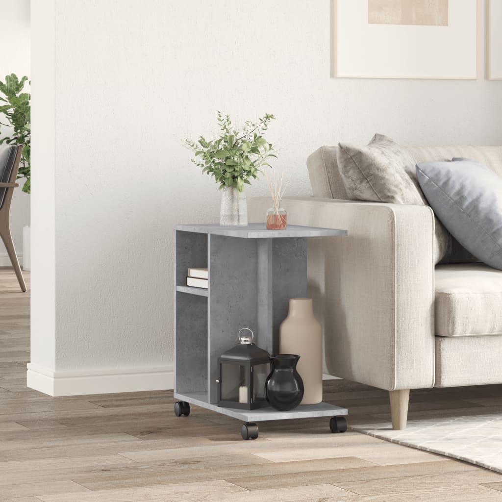 Tavolino con Ruote Grigio Cemento 50x30x55 cm Legno Multistrato | homemem39