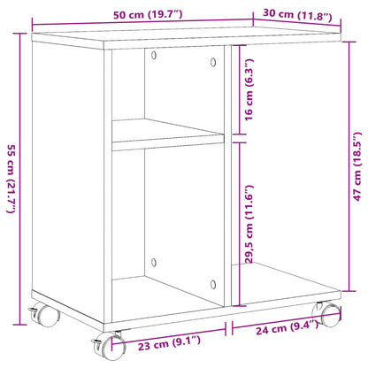 Tavolino con Ruote Grigio Cemento 50x30x55 cm Legno Multistrato | homemem39