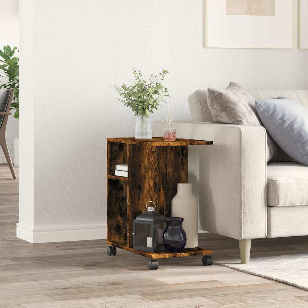 Tavolino con Ruote Rovere Fumo 50x30x55 cm in Legno Multistrato | homemem39