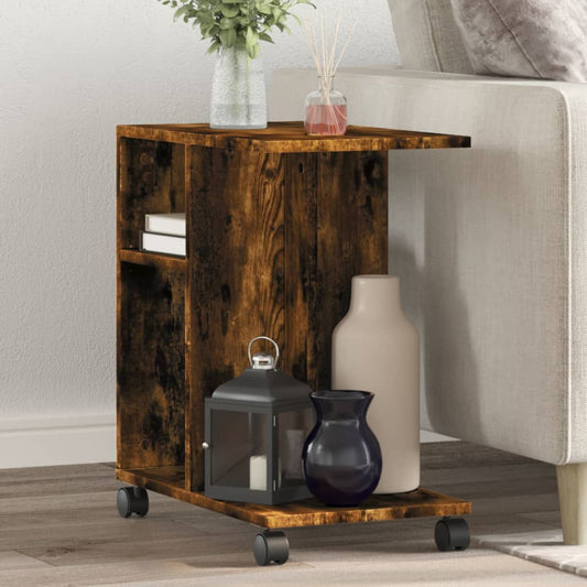 Tavolino con Ruote Rovere Fumo 50x30x55 cm in Legno Multistrato | homemem39