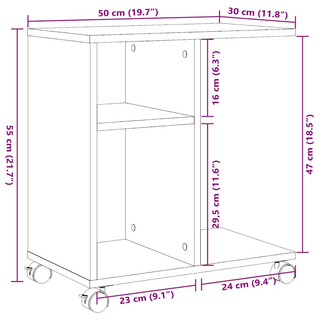 Tavolino con Ruote Grigio Sonoma 50x30x55 cm Legno Multistrato | homemem39