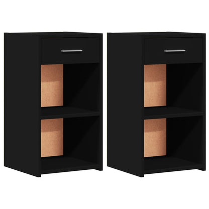 2pcs Black Bedside Tables 35x34x65 cm in Multilayer Wood