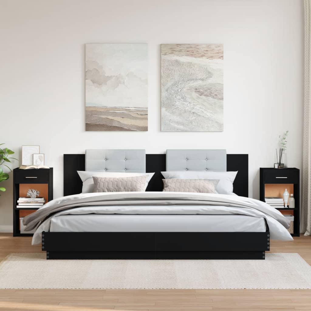 Comodini 2pz Neri 35x34x65 cm in Legno Multistrato - homemem39