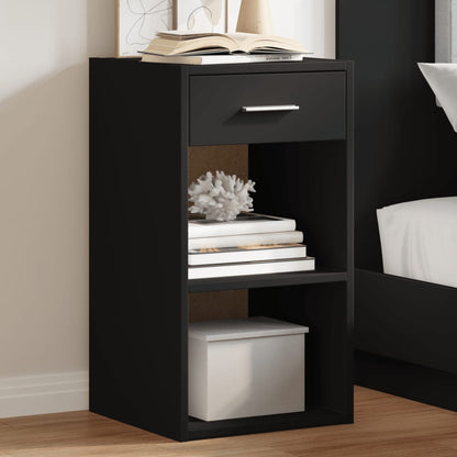 2pcs Black Bedside Tables 35x34x65 cm in Multilayer Wood