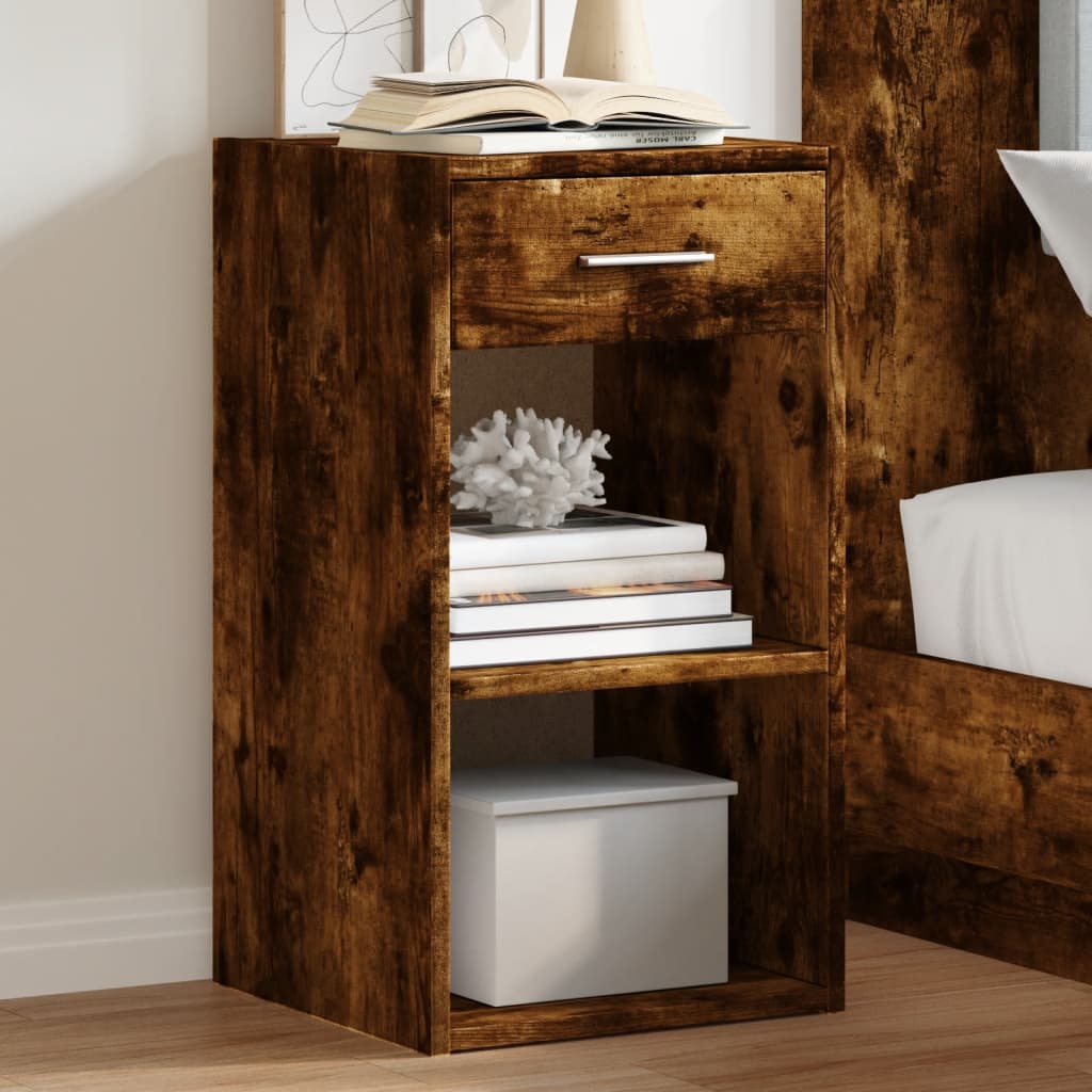 Smoked Oak Bedside Table 35x34x65 cm in Plywood