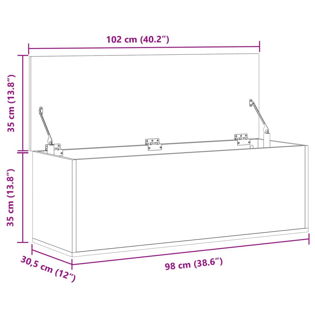 Contenitore Portaoggetti Bianco 102x35x35 cm in Truciolato