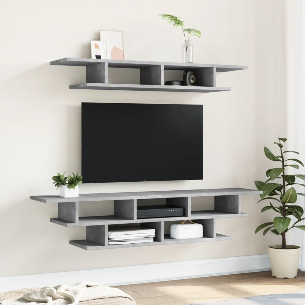 Wall TV Cabinets Gray Cement Multilayer Wood