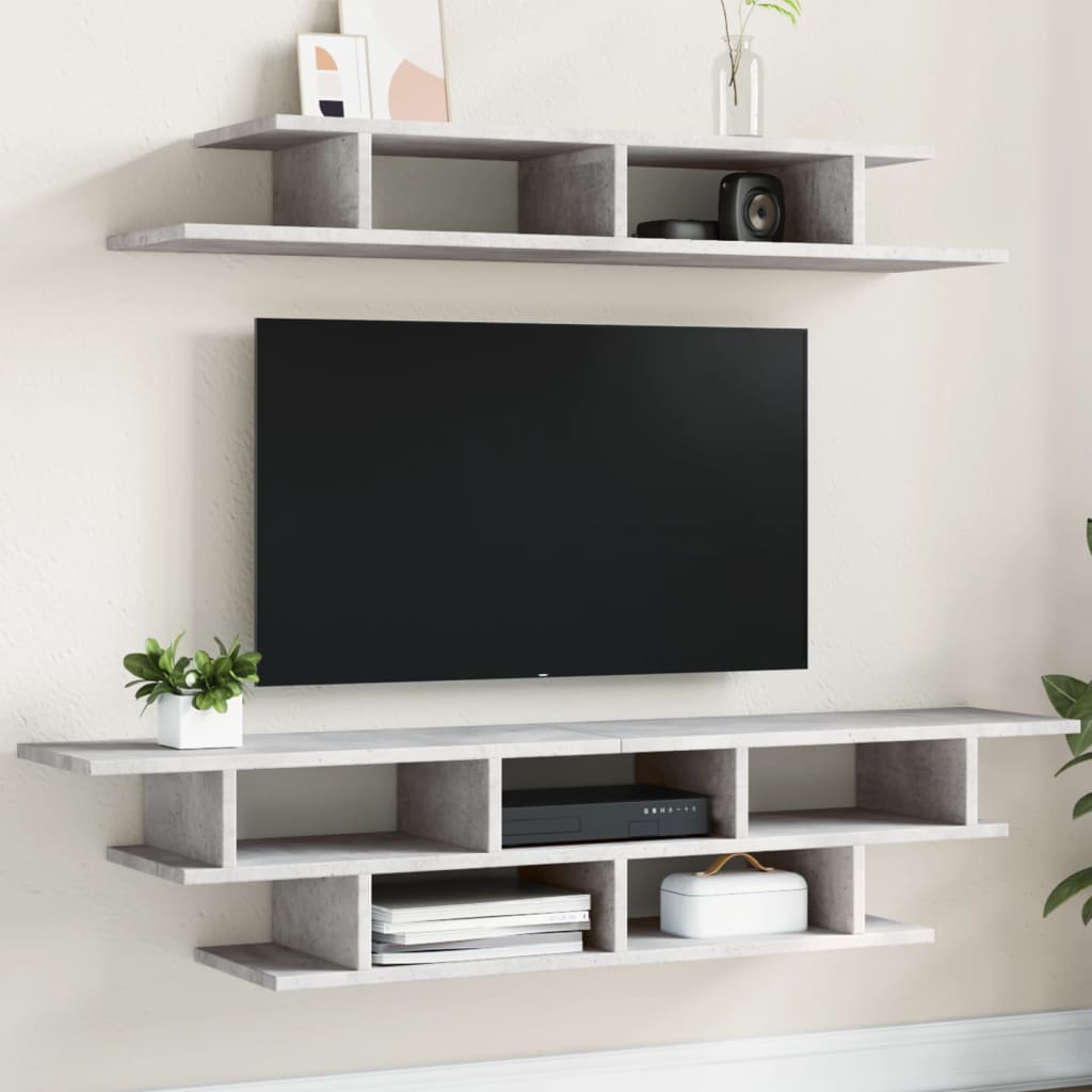 Wall TV Cabinets Gray Cement Multilayer Wood