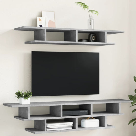 Wall TV Cabinets Gray Cement Multilayer Wood