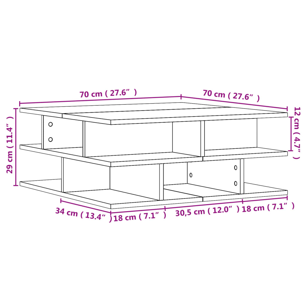 Tavolino da Salotto Grigio Cemento 70x70x29cm Legno Multistrato | homemem39