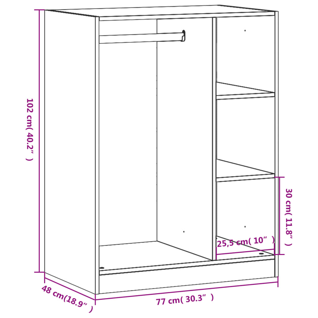 Sonoma Oak Wardrobe 77x48x102 cm in Plywood