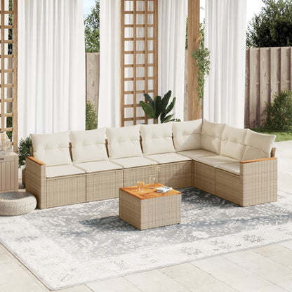 Set Divano da Giardino 8 pz con Cuscini Beige in Polyrattan - homemem39