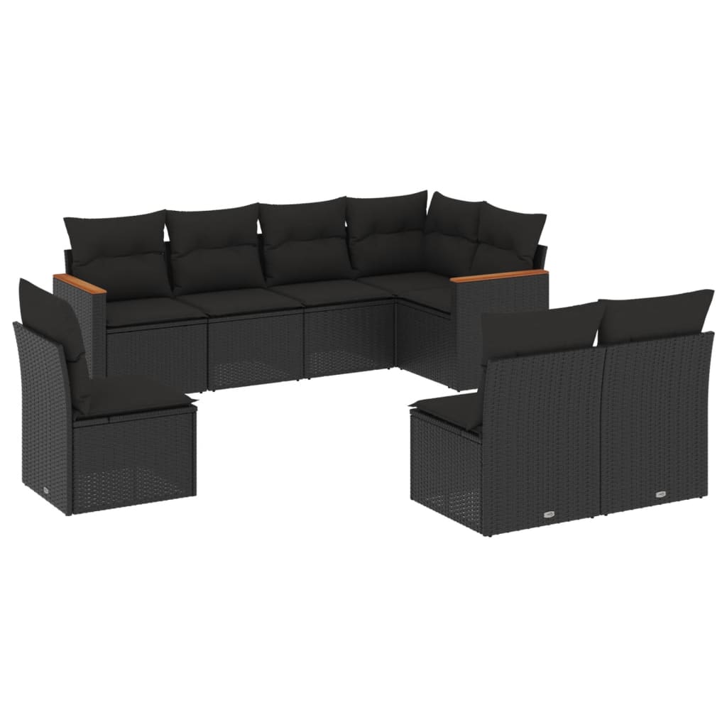 Set Divani da Giardino con Cuscini 8 pz Nero in Polyrattan - homemem39