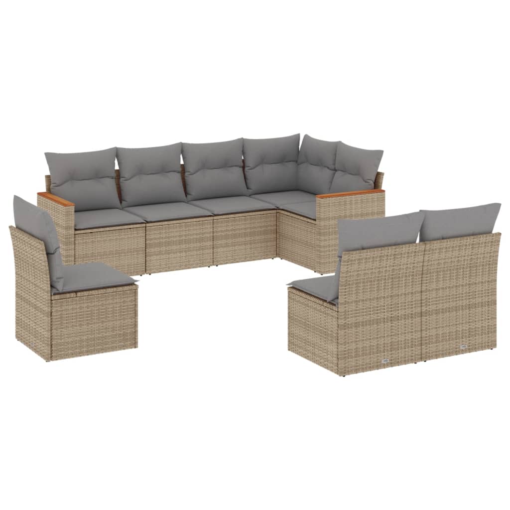 Set Divano da Giardino 8 pz con Cuscini Beige Misto Polyrattan