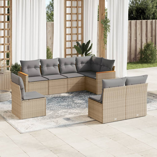 Set Divano da Giardino 8 pz con Cuscini Beige Misto Polyrattan - homemem39