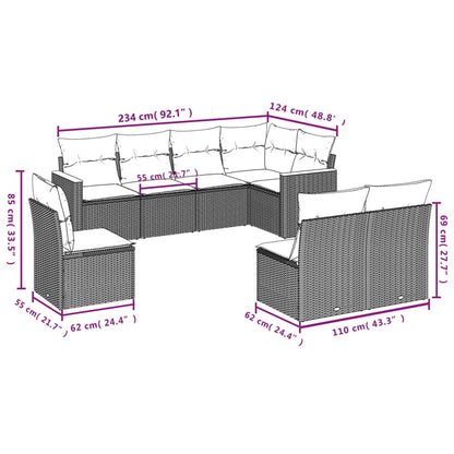 Set Divano da Giardino 8 pz con Cuscini Grigio in Polyrattan - homemem39