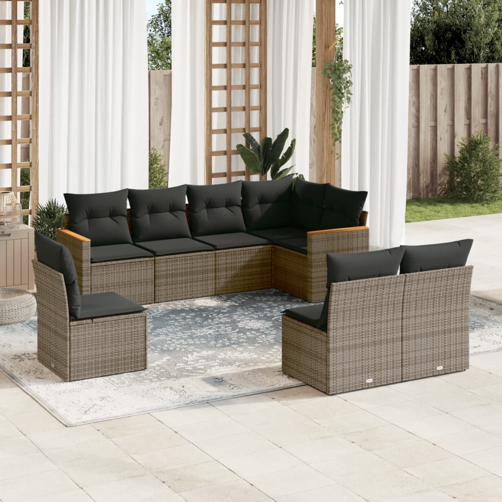 Set Divano da Giardino 8 pz con Cuscini Grigio in Polyrattan | homemem39