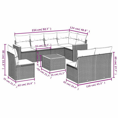 Set Divani da Giardino 9 pz con Cuscini Nero in Polyrattan | homemem39