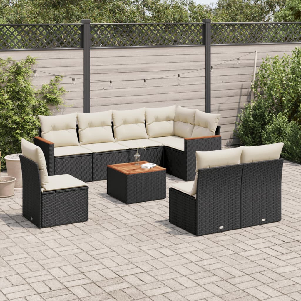 Set Divani da Giardino 9 pz con Cuscini Nero in Polyrattan - homemem39