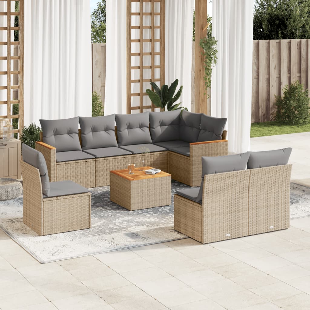 Set Divano da Giardino 9 pz con Cuscini Beige Misto Polyrattan - homemem39