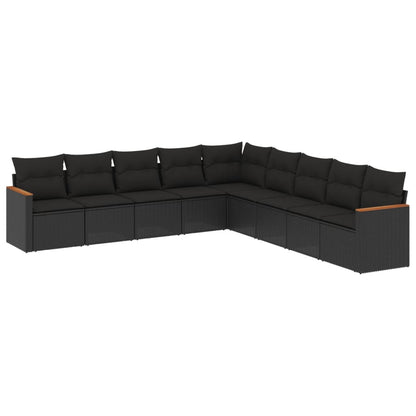 Set Divani da Giardino 9 pz con Cuscini Nero in Polyrattan - homemem39