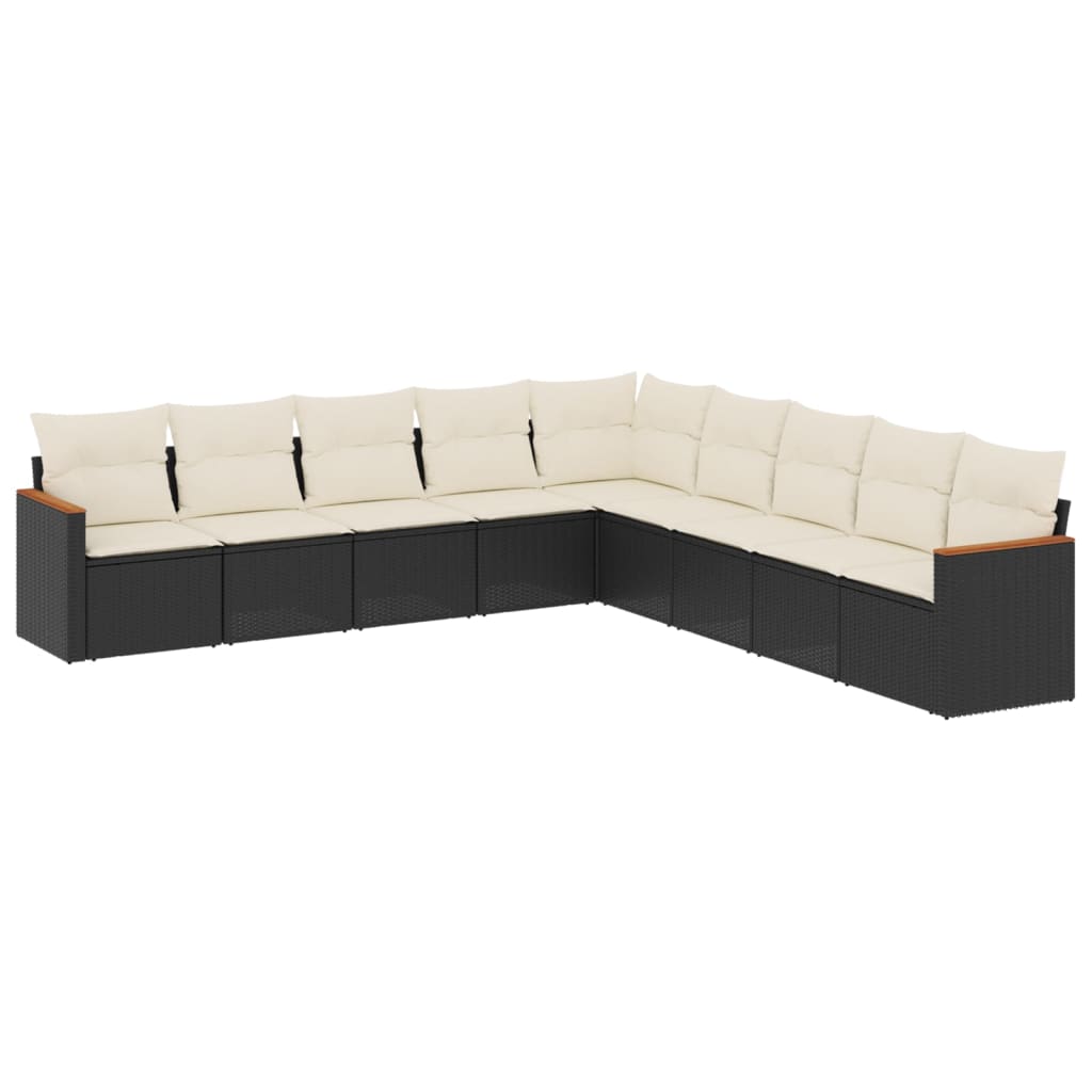 Set Divani da Giardino 9 pz con Cuscini Nero in Polyrattan - homemem39