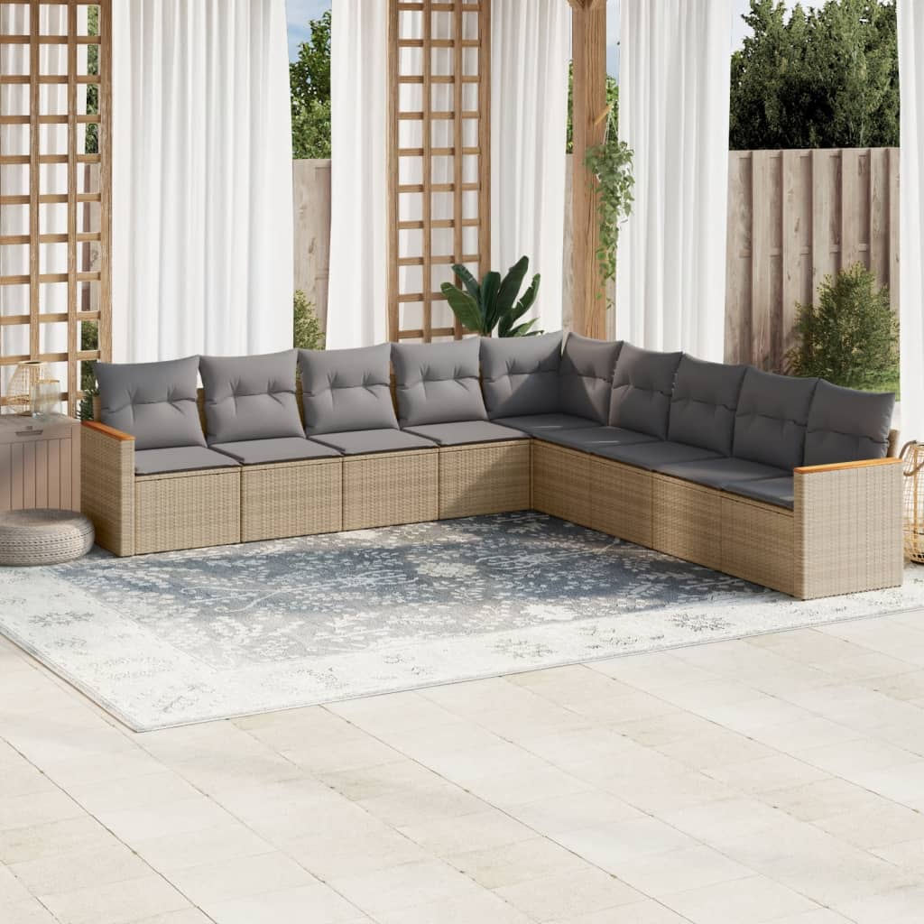 Set Divano da Giardino 9 pz con Cuscini Beige Misto Polyrattan - homemem39