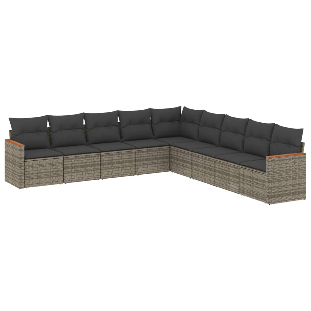 Set Divano da Giardino 9 pz con Cuscini Grigio in Polyrattan - homemem39