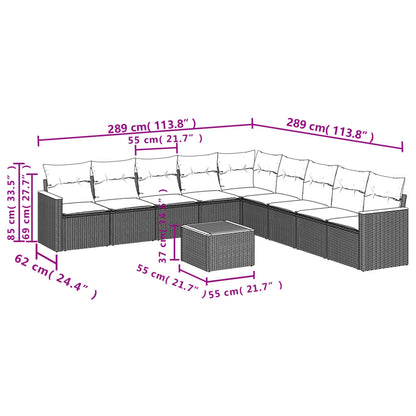 Set Divani da Giardino 10pz con Cuscini in Polyrattan Nero | homemem39