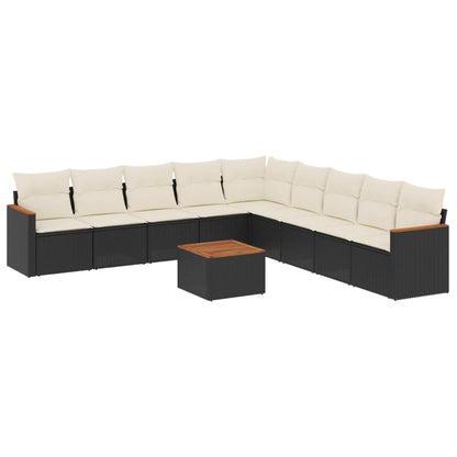 Set Divani da Giardino 10pz con Cuscini in Polyrattan Nero - homemem39
