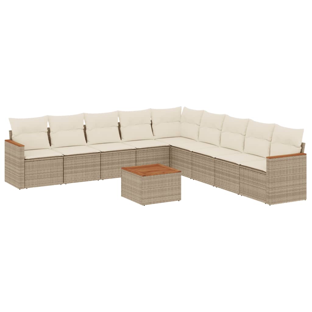 Set Divano da Giardino 10 pz con Cuscini Beige in Polyrattan - homemem39