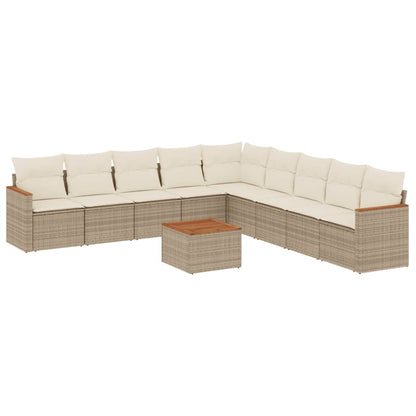 Set Divano da Giardino 10 pz con Cuscini Beige in Polyrattan - homemem39