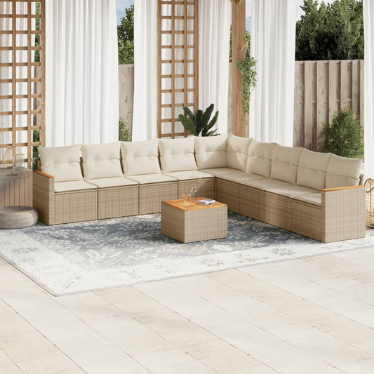 Set Divano da Giardino 10 pz con Cuscini Beige in Polyrattan - homemem39