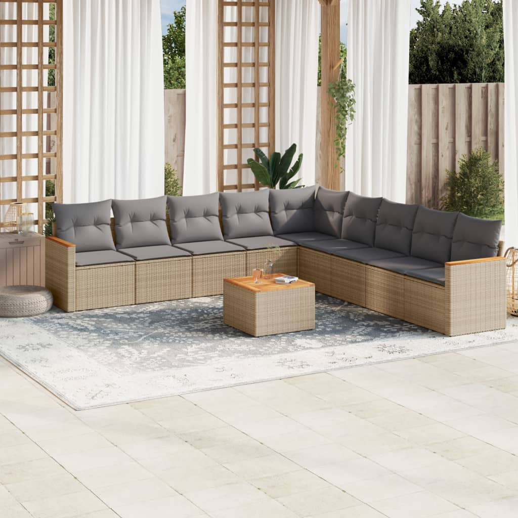 Set Divano da Giardino 10 pz con Cuscini Beige Misto Polyrattan - homemem39