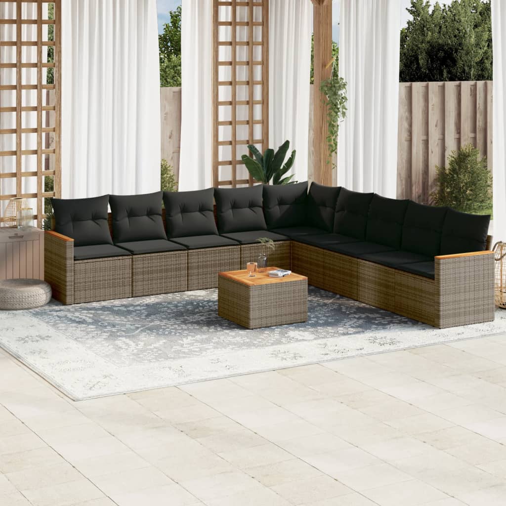 Set Divano da Giardino 10 pz con Cuscini Grigio in Polyrattan - homemem39