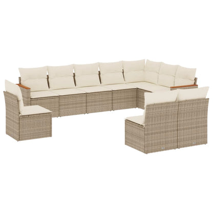 Set Divano da Giardino 10 pz con Cuscini Beige in Polyrattan - homemem39