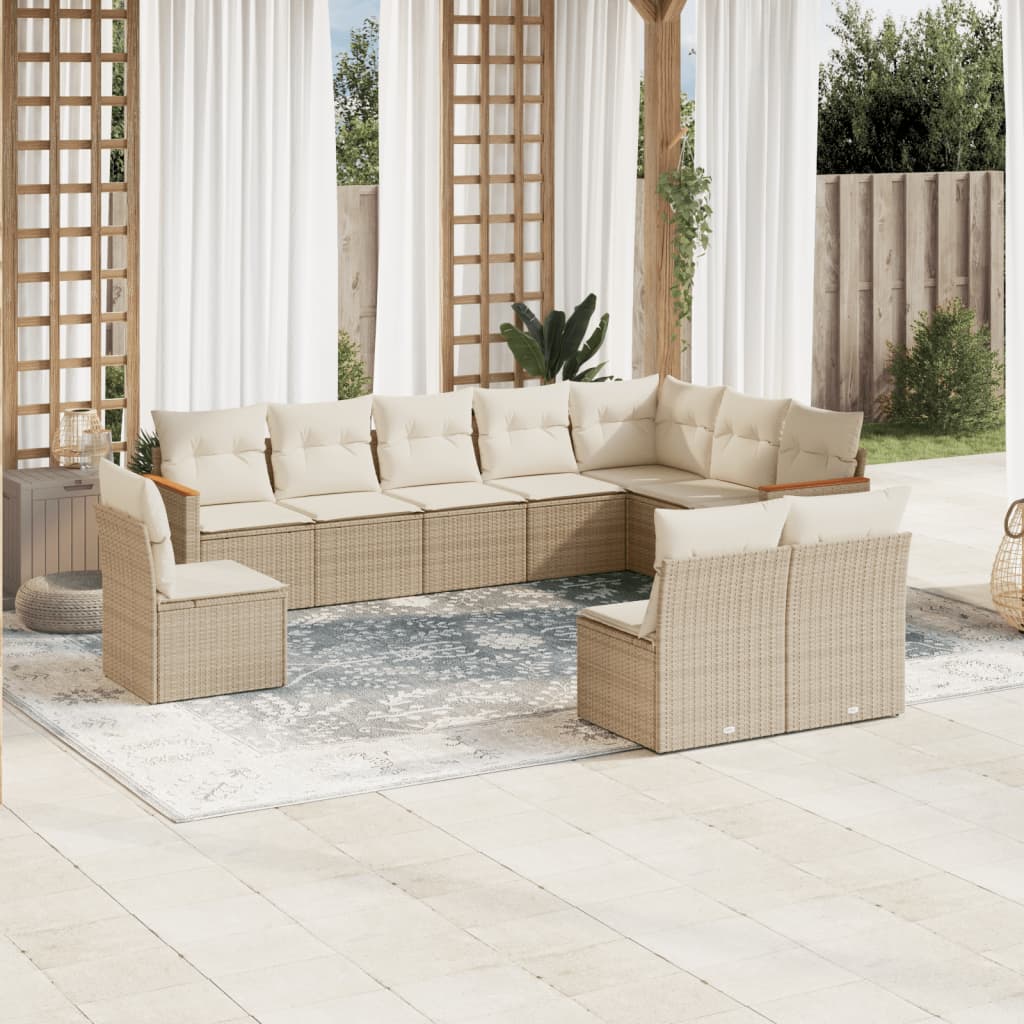 Set Divano da Giardino 10 pz con Cuscini Beige in Polyrattan - homemem39