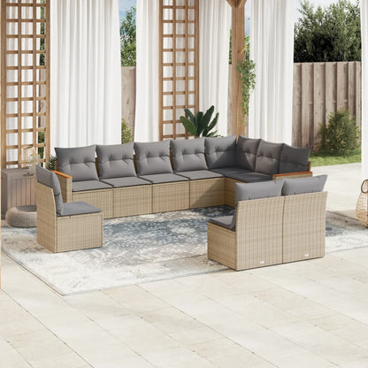 Set Divano da Giardino 10 pz con Cuscini Beige Misto Polyrattan - homemem39