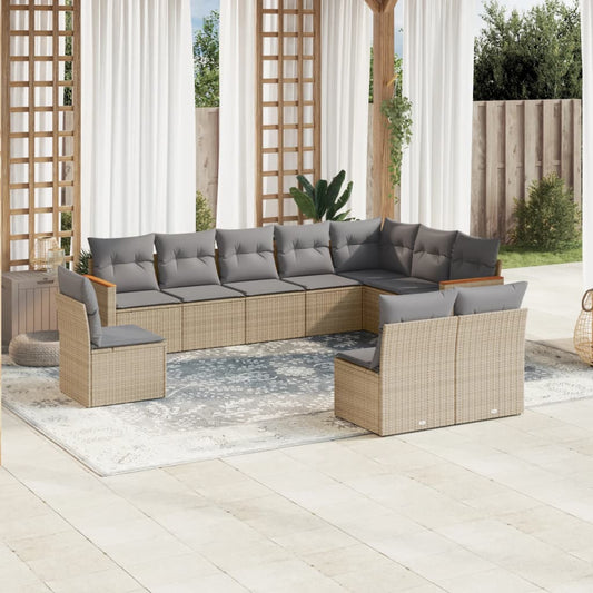 Set Divano da Giardino 10 pz con Cuscini Beige Misto Polyrattan - homemem39