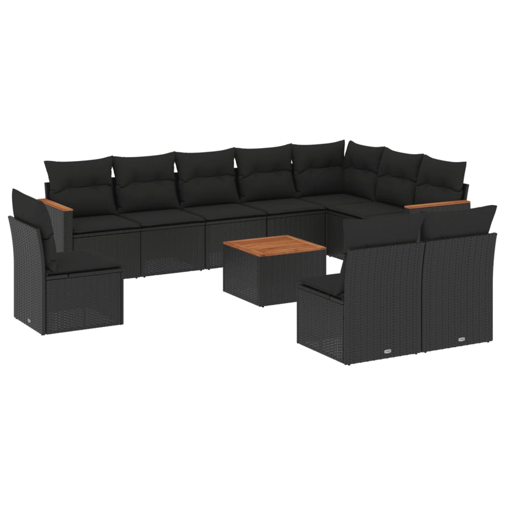 Set Divani da Giardino 11 pz con Cuscini in Polyrattan Nero - homemem39