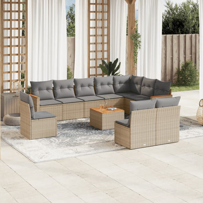 Set Divano da Giardino 11 pz con Cuscini Beige Misto Polyrattan - homemem39