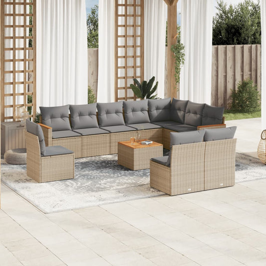 Set Divano da Giardino 11 pz con Cuscini Beige Misto Polyrattan - homemem39