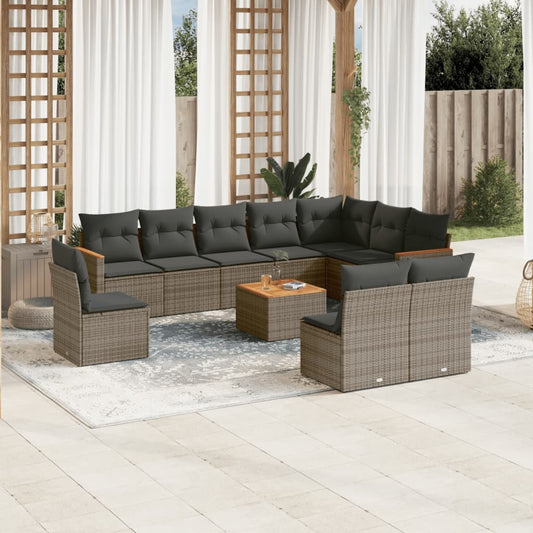 Set Divani da Giardino 11 pz con Cuscini in Polyrattan Grigio - homemem39
