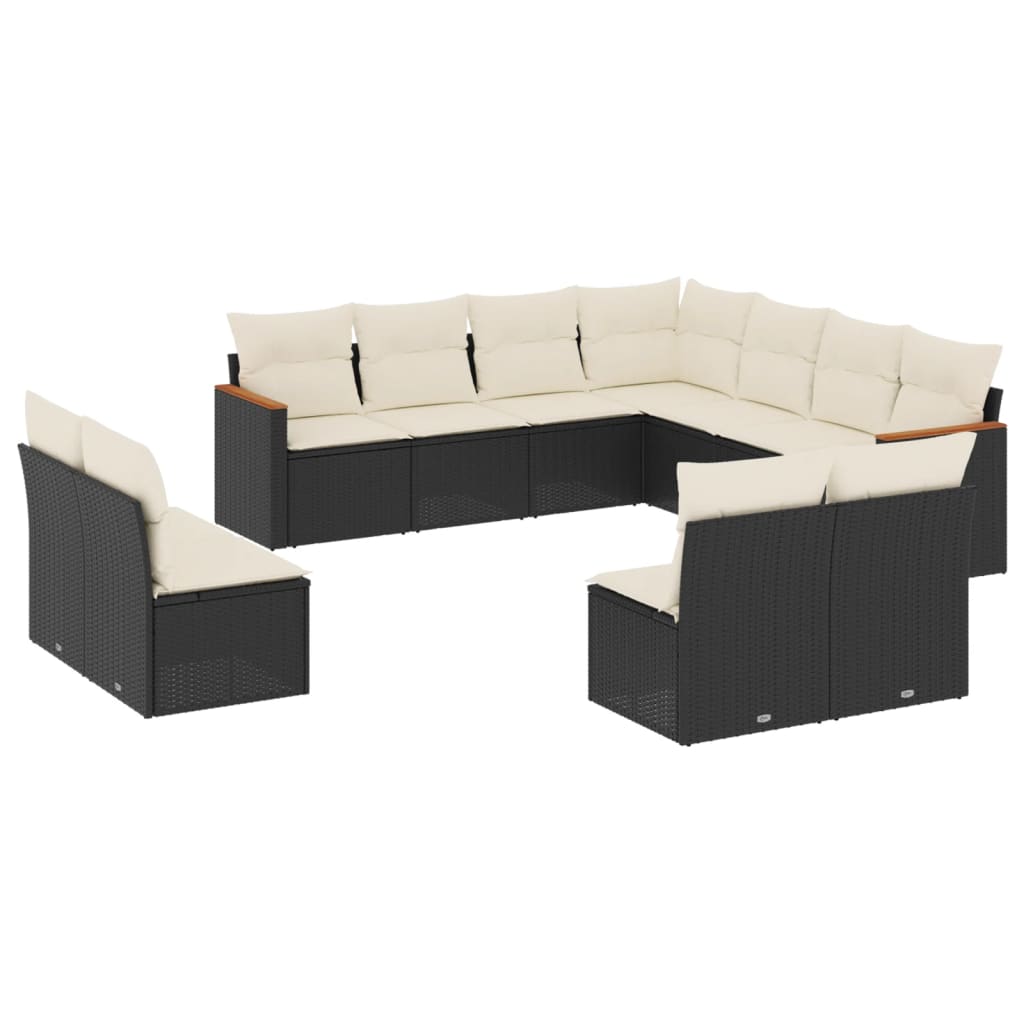 Set Divani da Giardino 11 pz con Cuscini in Polyrattan Nero - homemem39